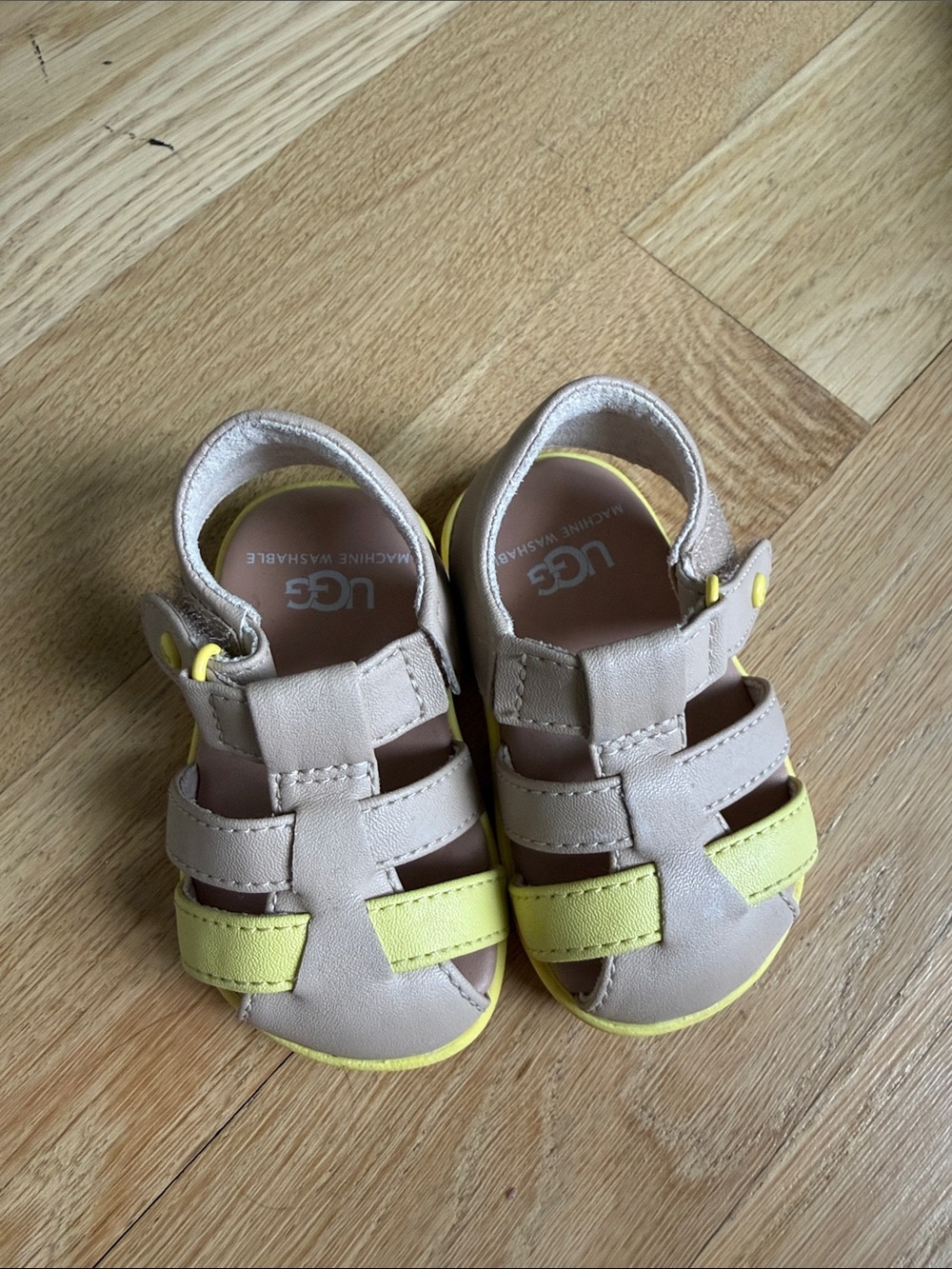 UGG Baby Taupe and Yellow Strappy Leather Sandals